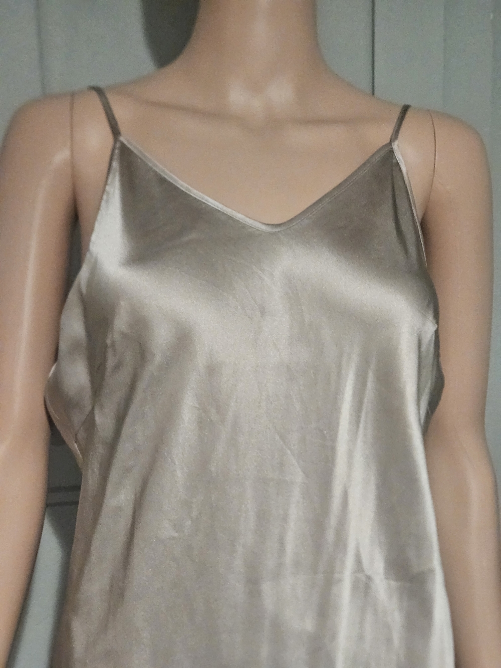 Silk Maison 100% Silk Mini Slip Dress Champagne Taupe Nwt Size Large — image 7 of 8